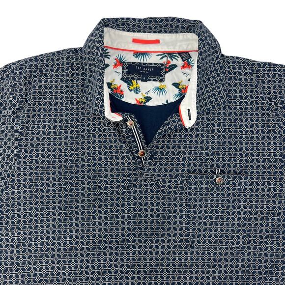 Ted Baker Tops - TED BAKER 6 Women's Short Sleeve Navy Blue Preppy Golf Polo Shirt Geometric Prep